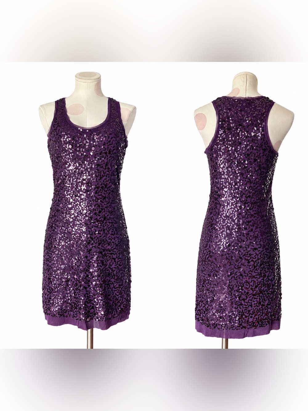 Glam Party Cocktail Dress Purple Sequined Sleeveless Mini Dress - Purple - M